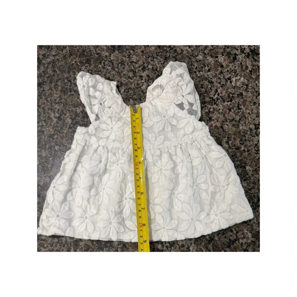 VTG Gymboree Baby Girl White Floral Eyelet Flutter Sleeve Top 6-12 Month BowBack